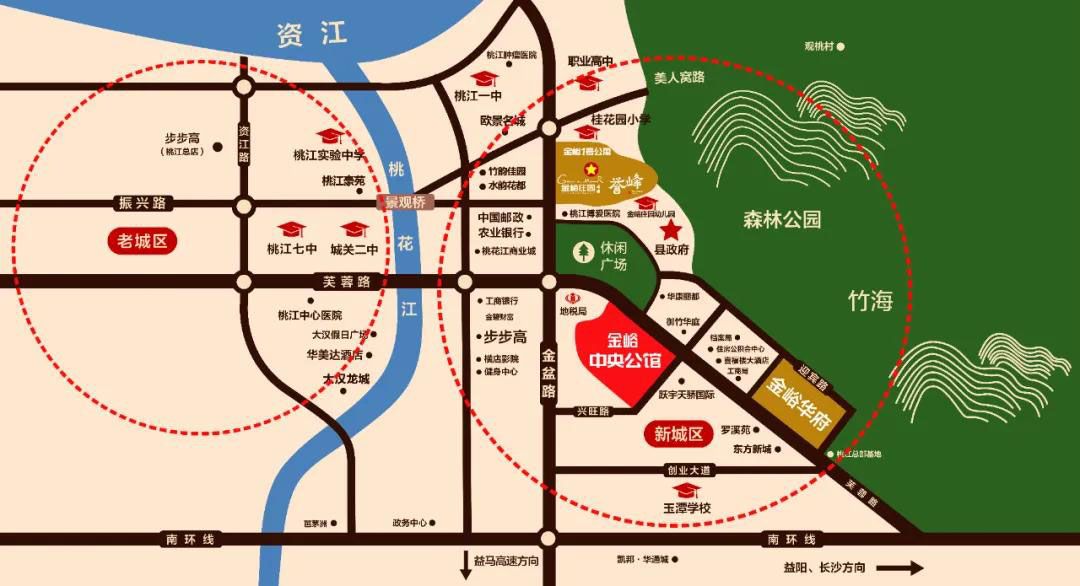 金峪中央公馆项目位于桃江县政府休闲广场南侧